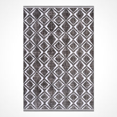Geometric Cotton Area Rug – Machine Made Low Pile Grey Latex Backing Rug