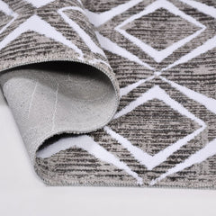 Geometric Cotton Area Rug – Machine Made Low Pile Grey Latex Backing Rug