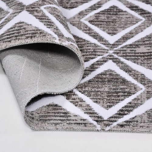 Geometric Cotton Area Rug – Machine Made Low Pile Grey Latex Backing Rug