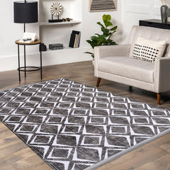 Geometric Cotton Area Rug – Machine Made Low Pile Grey Latex Backing Rug