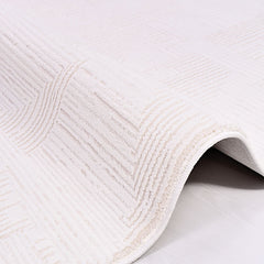 Cream Striped Area Rug – Machine Made Rug with Soft Pile, Cotton Base