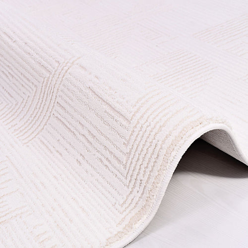 Cream Striped Area Rug – Machine Made Rug with Soft Pile, Cotton Base