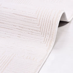 Cream Striped Area Rug – Machine Made Rug with Soft Pile, Cotton Base