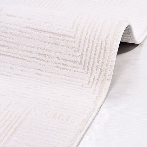 Cream Striped Area Rug – Machine Made Rug with Soft Pile, Cotton Base