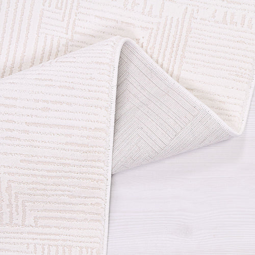 Cream Striped Area Rug – Machine Made Rug with Soft Pile, Cotton Base