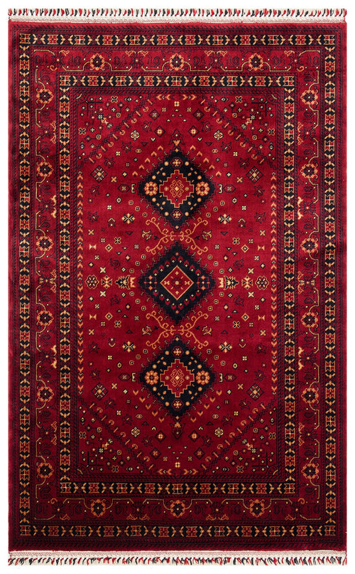 Afghan Viscose Rug - Handmade Red Classic Yağcıbedir Patterned Carpet | Eko Rugs