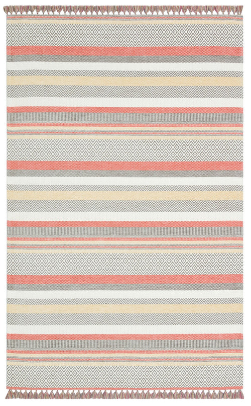 Grey Striped Cotton Kilim - Modern Woven Rug | Washable Non Slip Flatweave Carpet
