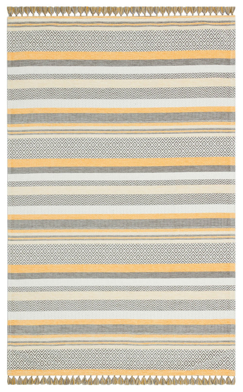 Yellow Striped Cotton Rug – Machine Made Area Rug | Non Slip Washable Antibacterial