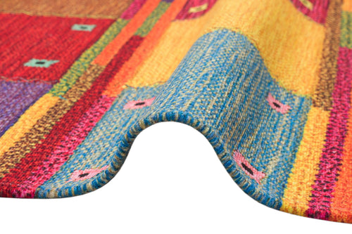 Orange Geometric Kilim Washable Non Slip Rug - Flatweave Traditional Patterned Carpet