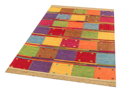 Orange Geometric Kilim Washable Non Slip Rug - Flatweave Traditional Patterned Carpet