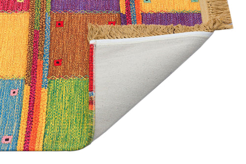 Orange Geometric Kilim Washable Non Slip Rug - Flatweave Traditional Patterned Carpet