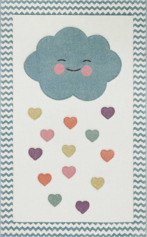 Kids Blue Rug - Blue Cloud Design Soft Texture Flatweave Carpet by Eko
