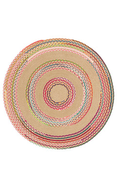 Jute Round Rug – Geometric Colorful Knit Carpet With Soft Texture & Easy Clean