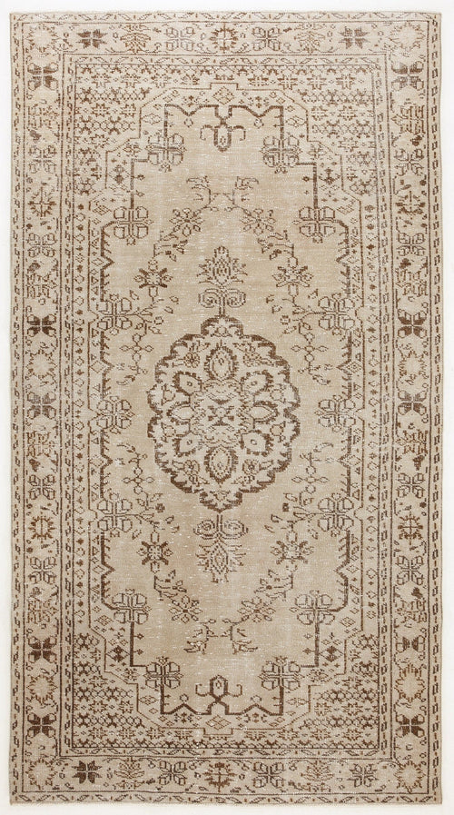 Atina Beige Vintage Wool Handmade Area Rug 5'3" x 8'9"