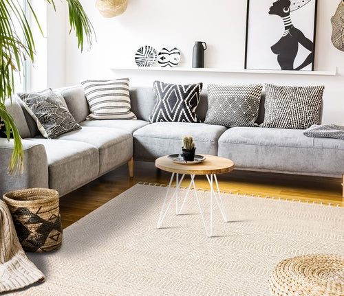 Beige Jute Area Rug – Geometric Machine Made Carpet | Dust Free, Easy Clean