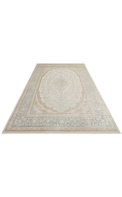 Cream Area Rug - Machine Made Classic Oriental Style Rug | Gold & Soft Texture