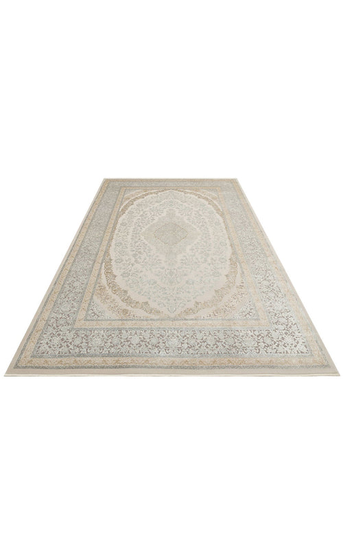 Cream Area Rug - Machine Made Classic Oriental Style Rug | Gold & Soft Texture