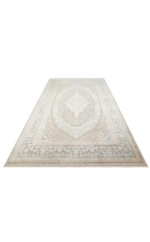 Cream Area Rug - Machine Made Classic Oriental Style Rug | Gold & Soft Texture