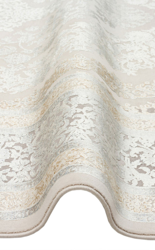 Cream Area Rug - Machine Made Classic Oriental Style Rug | Gold & Soft Texture