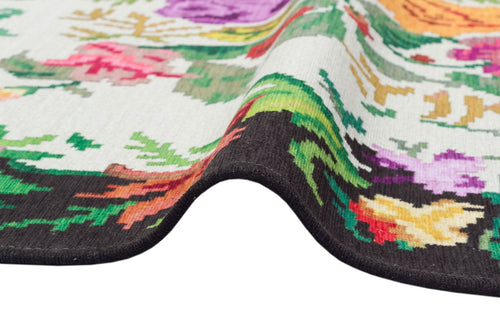 White Floral Kilim - Washable Non Slip Rug With Traditional Patterned Design