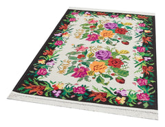 White Floral Kilim - Washable Non Slip Rug With Traditional Patterned Design