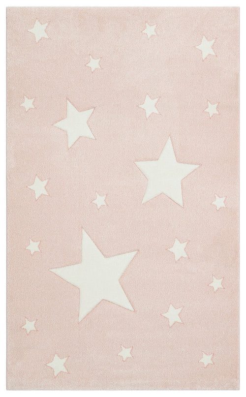 Kids Pink Rug – Soft Flatweave Children's Area Rug with Pink Star Carpet Design
