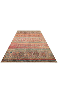 Red Cotton Area Rug - Machine Made Rug with Antique Pattern & Non Slip Carpet