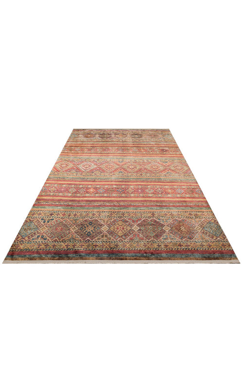 Red Cotton Area Rug - Machine Made Rug with Antique Pattern & Non Slip Carpet