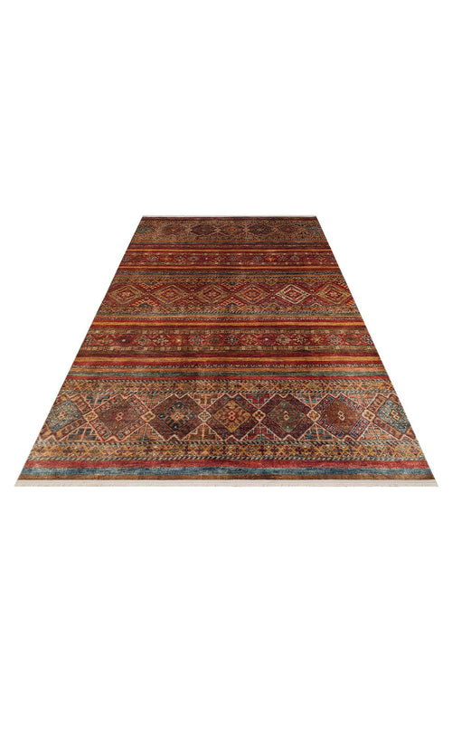 Red Cotton Area Rug - Machine Made Rug with Antique Pattern & Non Slip Carpet