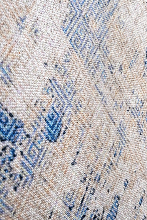 Modern Cotton Area Rug – Blue Digital Print Chenille Carpet for Living Room