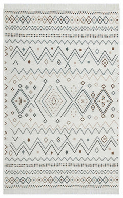 Ethnic Cotton Kilim - Beige Woven Rug Double Sided Washable Non Slip
