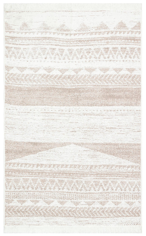 Laa Beige Geometric Washable Double-Sided Modern Kilim
