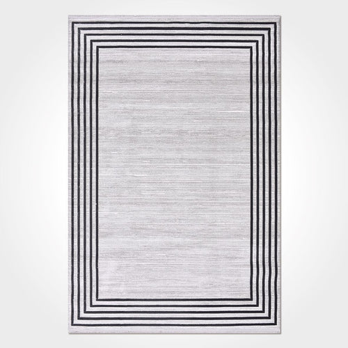 Machine Made Area Rug – Grey Frame Flatweave Living Room Rug With Laser Cut Edge