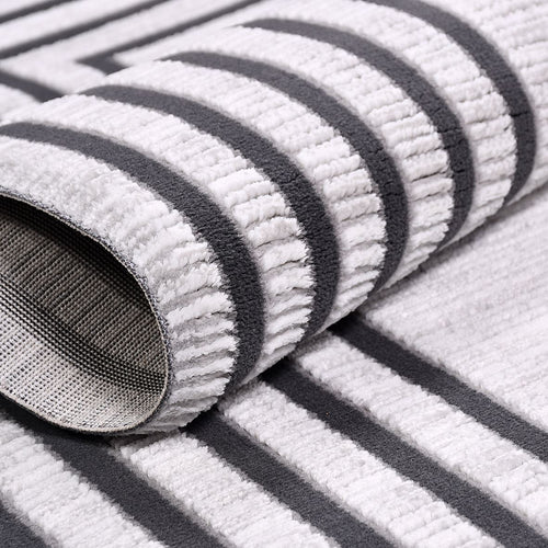 Machine Made Area Rug – Grey Frame Flatweave Living Room Rug With Laser Cut Edge