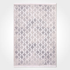 Grey Geometric Area Rug - Machine Made Rug With Soft Polyester & Cotton Sole