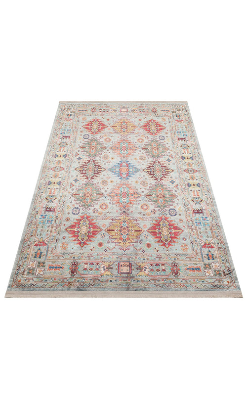 Vintage Cotton Area Rug – Blue Machine Made Rug With Antique Pattern, Non Slip