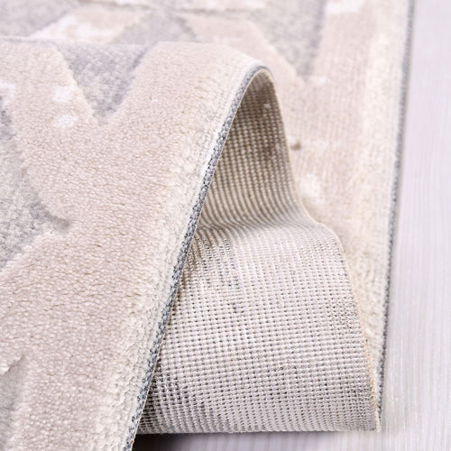 Grey Geometric Area Rug - Machine Made Rug With Soft Polyester & Cotton Sole