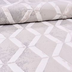 Grey Geometric Area Rug - Machine Made Rug With Soft Polyester & Cotton Sole