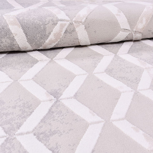 Grey Geometric Area Rug - Machine Made Rug With Soft Polyester & Cotton Sole
