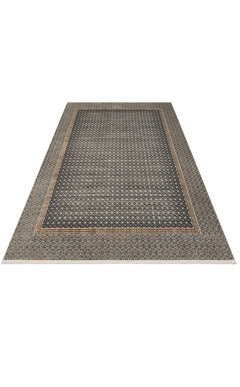 Machine Made Area Rug - Grey Flatweave Modern Patterned Rug With Soft Texture