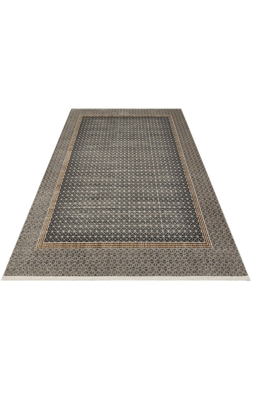 Machine Made Area Rug - Grey Flatweave Modern Patterned Rug With Soft Texture