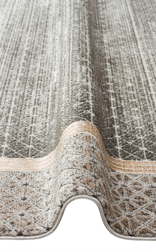 Machine Made Area Rug - Grey Flatweave Modern Patterned Rug With Soft Texture