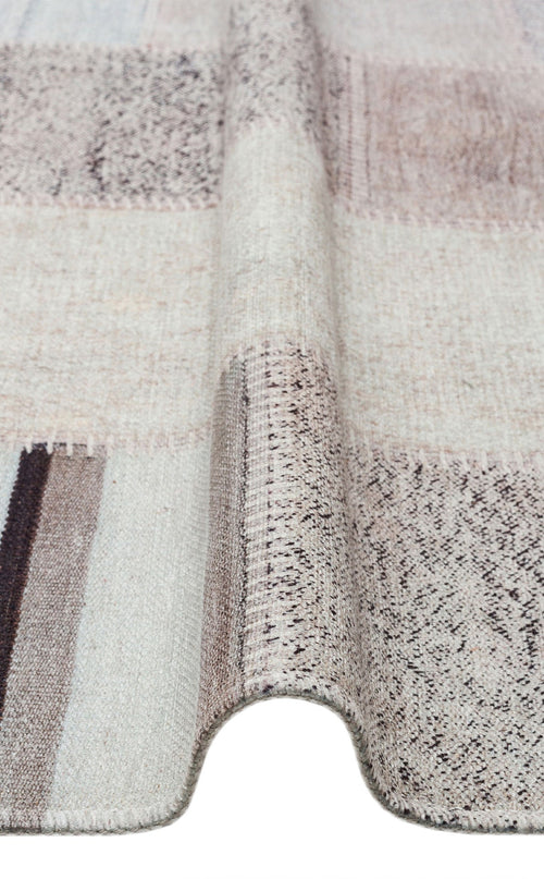 Patchwork Area Rug - Machine Made White Kilim Rug | Washable Non Slip Flatweave Carpet