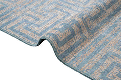 Blue Geometric Area Rug – Washable Cotton Chenille Carpet for Living Room
