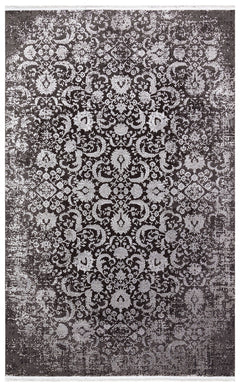 Machine Made Area Rug - Anthracite Classic High Low Textured Flatweave Carpet