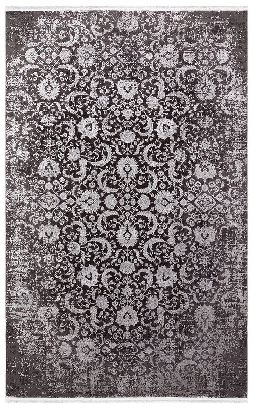 Machine Made Area Rug - Anthracite Classic High Low Textured Flatweave Carpet