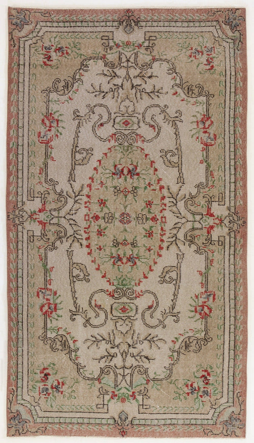 Atina Beige Vintage Wool Handmade Area Rug 3'9" x 6'11"