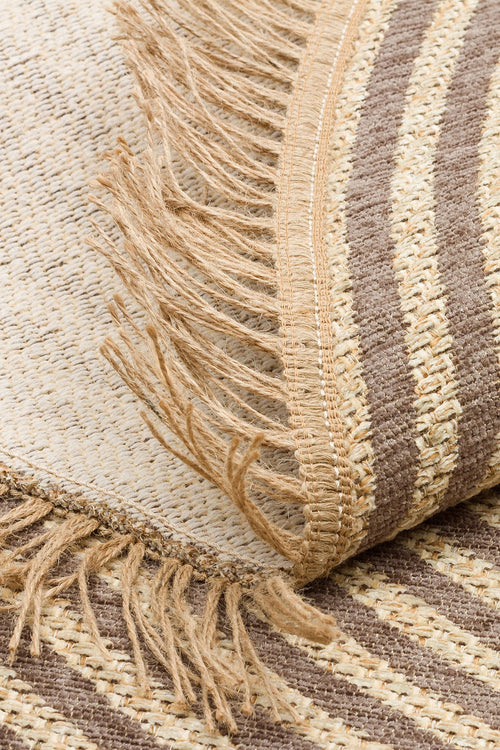 Grey Geometric Kilim - Cotton Round Rug | Non Slip Flatweave Area Rug