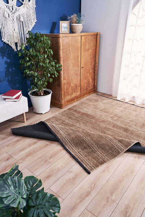 Modern Area Rug – Machine Made Carpet Brown Geometric Style Washable Floor Covering