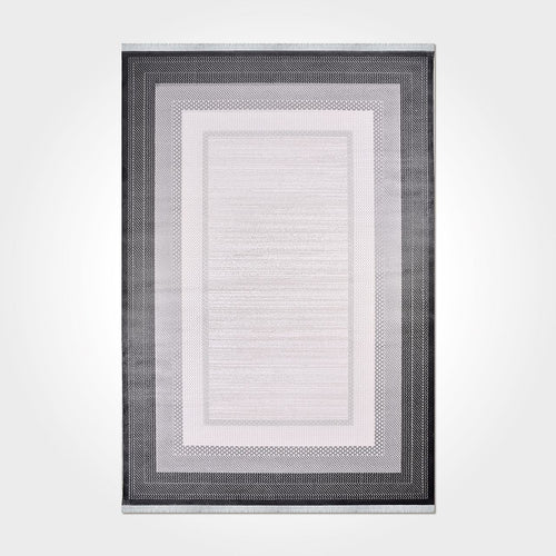 Machine Made Area Rug – Kimberly Grey Frame Rug With 10 mm Pile & Overlocked Edge